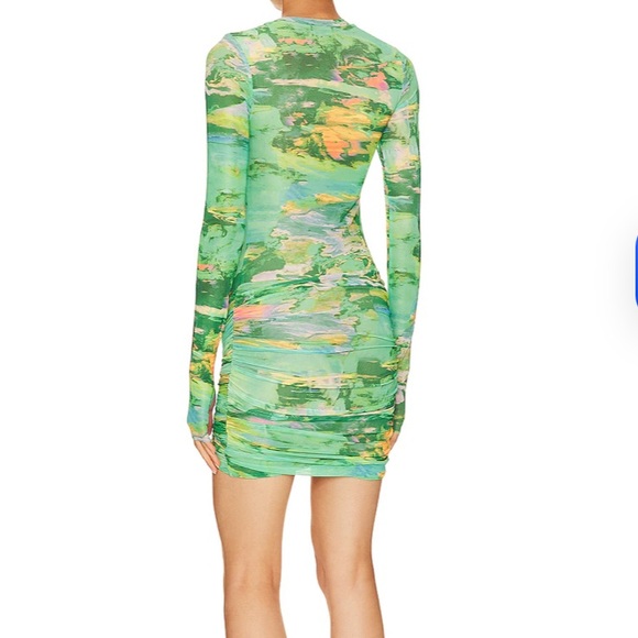 AFRM Mirza Mini Dress Long Sleeve Mesh Green Thumbhole Size XS - Picture 3 of 9